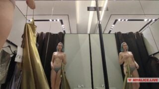 Trying On Mini Dresses And Sexy Clothes In A Mall. Look At Me In The Fitting Room And Jerk,I Like It