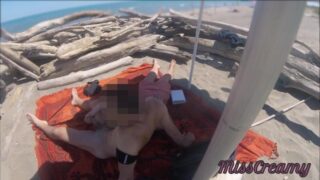 Voyeur Watching Us While My Hot Teacher Masturbating And Cumshot Cock In Nudist Beach Public P1