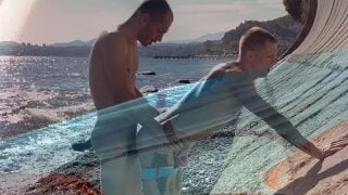 Guy Gets Doggystyled On The Beach And Cum On Ass