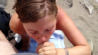 On Her Knees Sucking Penis in Outdoor at the River – Student Blows Older Guy – Lavender Joy