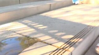 Brunette Pissing On Public Stairs