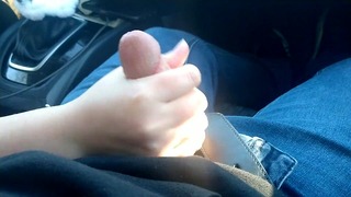 Sneaky Handjob In The Car, Almost Got Caught