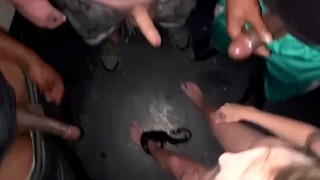 White slut blows every guy in club