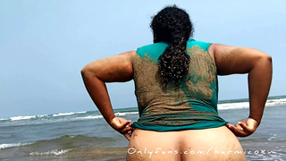 Pregnant slut Wife Shows Her pussy In Public Beach