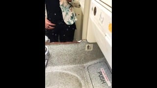 Pad bulge and Pissing Fetish in Airplane Toilet