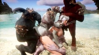 Furry Monsters Gangbang Girl At The Beach – Double Anal Dap 3D Hentai