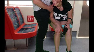 the girl in a dress without panties on the train gave a handjob to a stranger and a blowjob in public