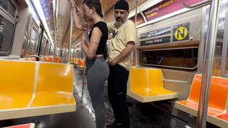 Student girl gets cum on New York subway train.