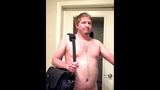 Exhibitionist man butt ass naked walk to elevator, up the stairwell, no clothes