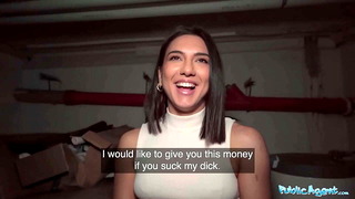 Public Agent Beautiful Brunette Biology Student Cums Over a Stranger Cock
