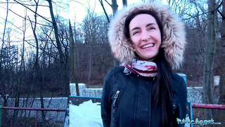 Public Agent Brunette with nice natural tits and pale skin