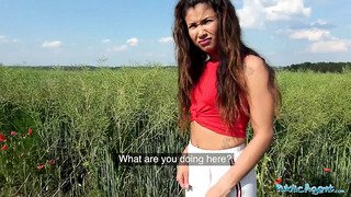 Public Agent Sexy Spanish beauty fucked in a field for cash
