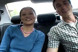 Sexy brunette teen sucking a hard cock in the car