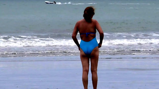 Stepson for the first time has sex with beautiful stepmother on the beach