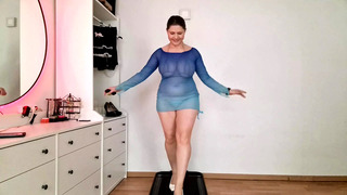 See-Through Beach Dresses Over Micro Bikini – Heels, Jiggle & Treadmill Tease