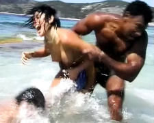 Georges German babe getting an interracial threesome at the beach