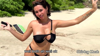 BUSTY MILF loses a bet and has to PAY up right on the BEACH.