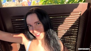 Risky public sex in a beach changing cabin.We’ve been caught