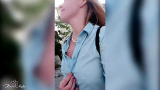 Depraved Blonde Publicly Shows Her Big Tits – Outdoor Nudity