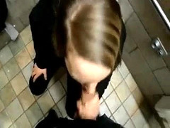 Horny guy sucked by girlfriend in the restroom