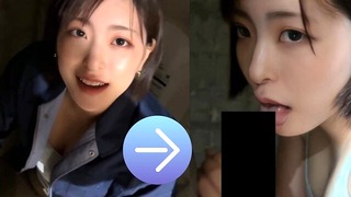 At a restroom, Japanese bbw 20s girl (carpenter) does blowjob to her member. amateur