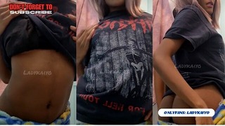 Nerdy African Gamer Girl strip tease In restroom