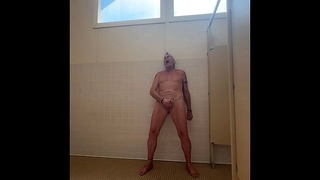 Oops I did it again. Walked from parking lot naked into a public restroom and jacked off