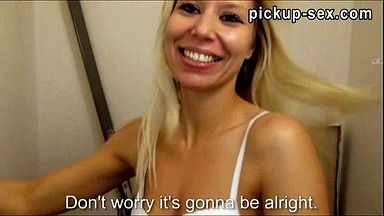 Sexy amateur blonde Eurobabe Adrienne stuffed for money